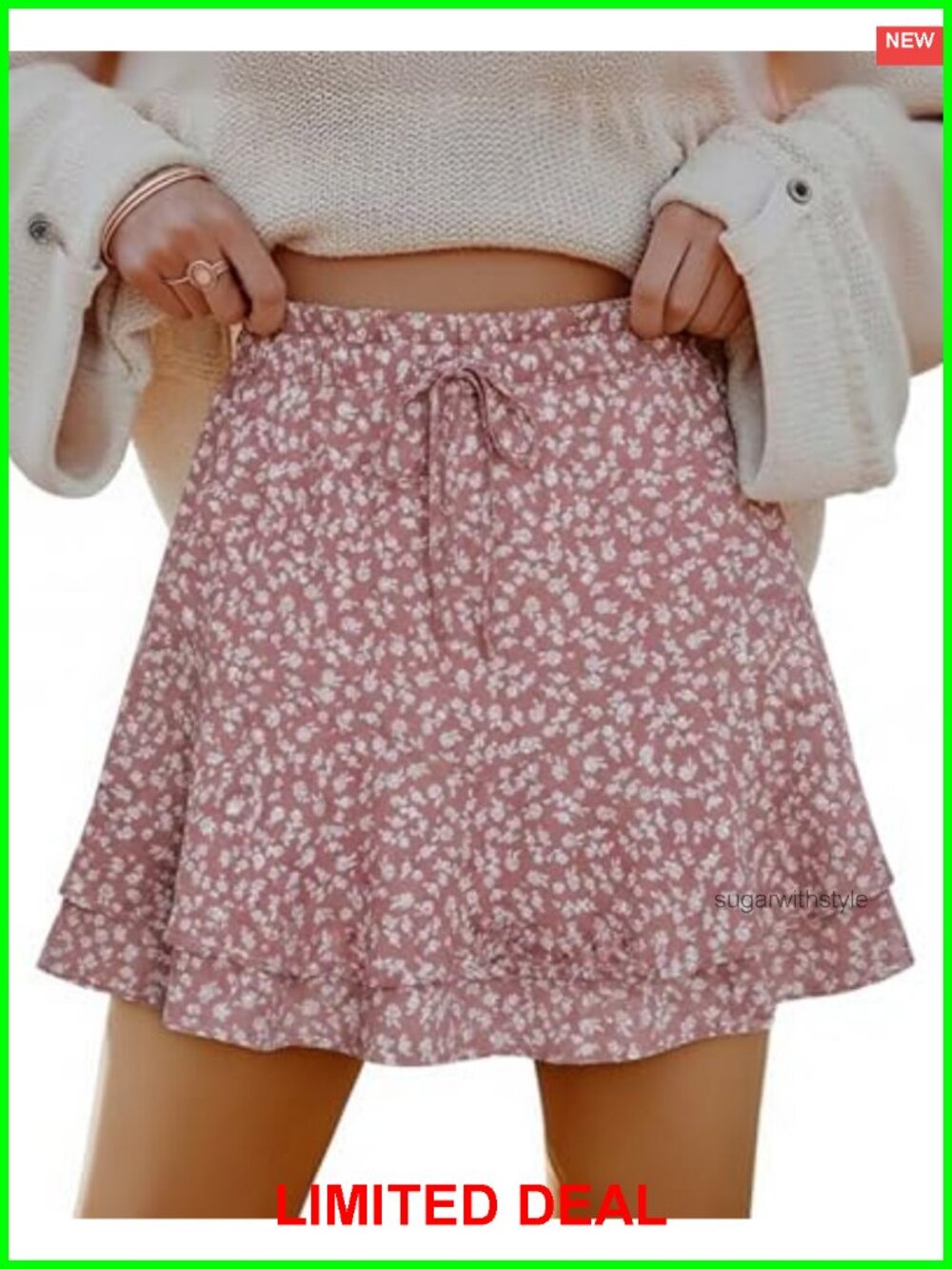Women's Floral Mini Skort with Pockets Ruffle Chiffon